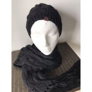 TIMBERLAND Winter Hat and Scarf Set, Black, One Size, Unisex